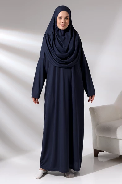 Tek Parça Namaz Elbisesi - Lacivert - 5015 - Resim 3