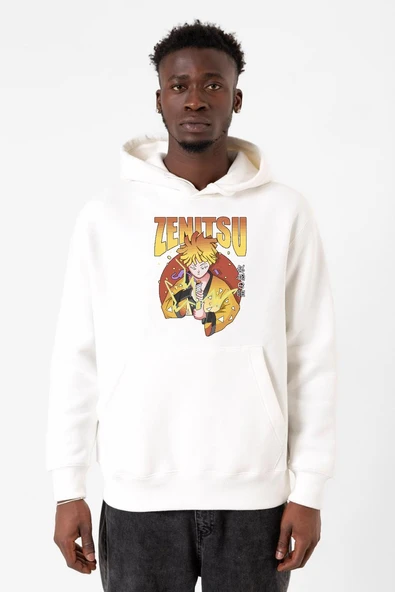 Demon Slayer Anime Zenitsu Poster Beyaz Erkek 3ip Kapşonlu Sweatshirt ürün görseli 1