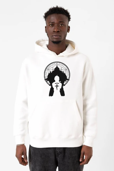 Fullmetal Alchemist Anime Logo Beyaz Erkek 3ip Kapşonlu Sweatshirt ürün görseli 1
