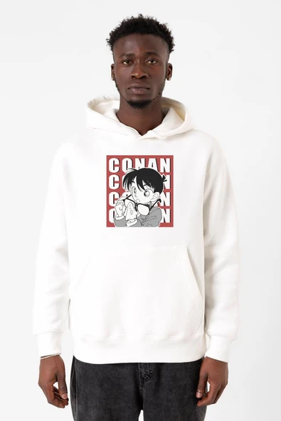 Detective Conan Anime Conan Beyaz Erkek 3ip Kapşonlu Sweatshirt ürün görseli 1