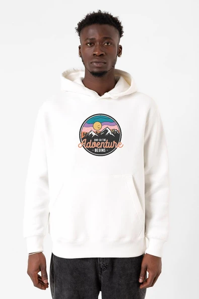 And So The Adventure Begins Beyaz Erkek 3ip Kapşonlu Sweatshirt ürün görseli 1