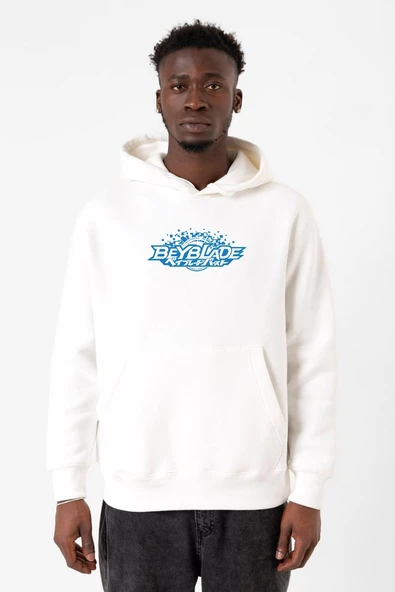 Beyblade Logo Beyaz Erkek 3ip Kapşonlu Sweatshirt ürün görseli 1
