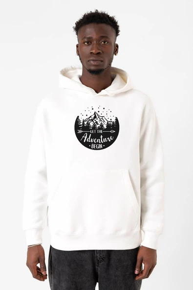 Let The Adventure Begin Beyaz Erkek 3ip Kapşonlu Sweatshirt ürün görseli 1