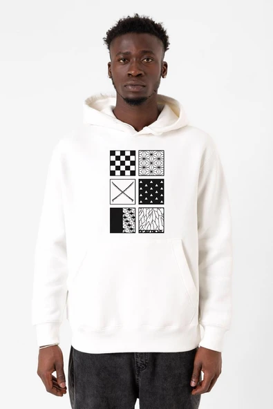 Demon Slayer Anime Patterns Beyaz Erkek 3ip Kapşonlu Sweatshirt ürün görseli 1