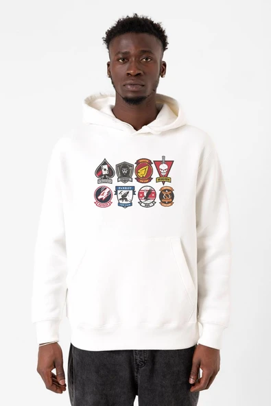 Top Gun Maverick Badge Layout Group Beyaz Erkek 3ip Kapşonlu Sweatshirt ürün görseli 1