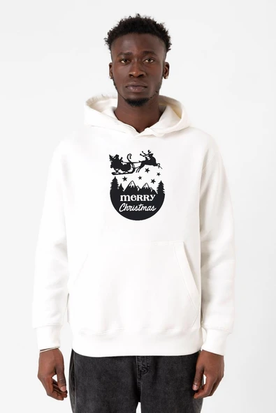 Merry Christmas Sleigh Beyaz Erkek 3ip Kapşonlu Sweatshirt ürün görseli 1