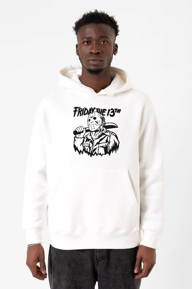 Friday The 13th Halloween Beyaz Erkek 3ip Kapşonlu Sweatshirt ürün görseli 1