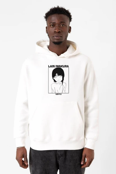 Serial Experiments Anime Lain Poster Beyaz Erkek 3ip Kapşonlu Sweatshirt ürün görseli 1