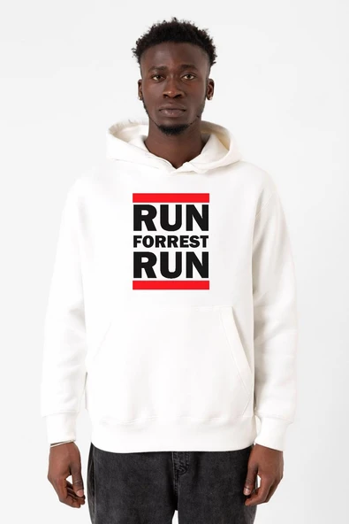 Forrest Gump Run Forrest Run Beyaz Erkek 3ip Kapşonlu Sweatshirt ürün görseli 1