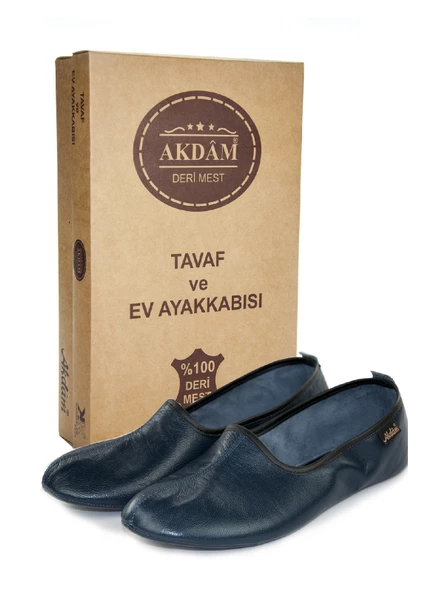 %100 Deri Hac Umre Tavaf Patiği ve Ev Ayakkabısı Lacivert ürün görseli 1