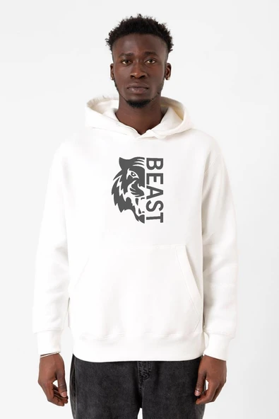 Mr Beast Half Face Beyaz Erkek 3ip Kapşonlu Sweatshirt ürün görseli 1
