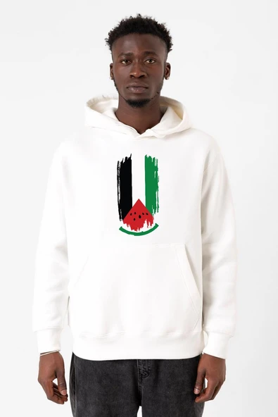Watermelon Palestine Flag Beyaz Erkek 3ip Kapşonlu Sweatshirt ürün görseli 1