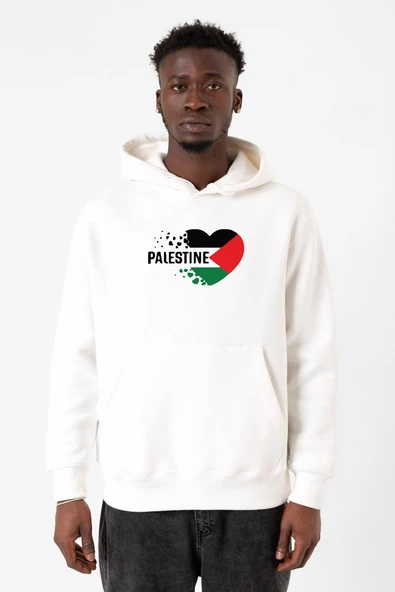 Heart Palestine Flag Beyaz Erkek 3ip Kapşonlu Sweatshirt ürün görseli 1