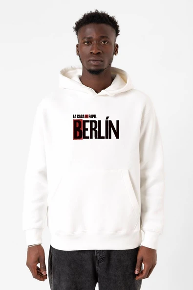 La Casa De Papel Berlin Beyaz Erkek 3ip Kapşonlu Sweatshirt ürün görseli 1