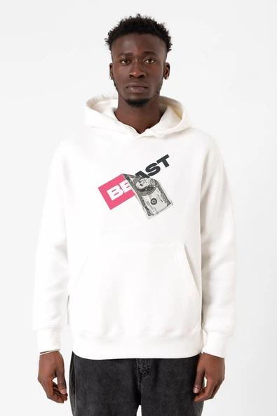 Mr Beast Dollar Bill Beyaz Erkek 3ip Kapşonlu Sweatshirt ürün görseli 1