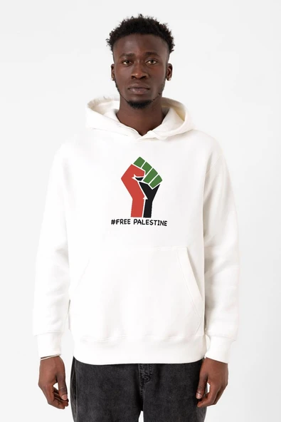 Hand Free Palestine Beyaz Erkek 3ip Kapşonlu Sweatshirt ürün görseli 1