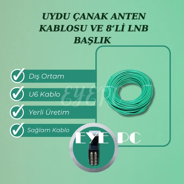 8 Li Lnb 10 Metre Yeşil Kalın Uydu Anten Kablosu ürün görseli 1