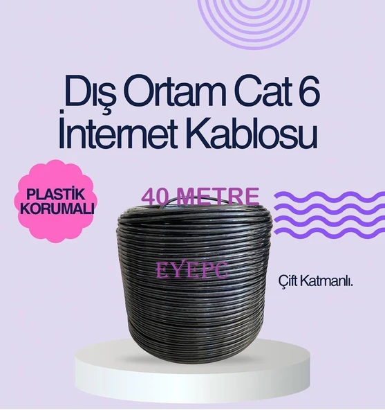 40 Metre Dış Ortam Cat6 Kablo Modem Pc Arası 40M SİYAH Renk ürün görseli 1