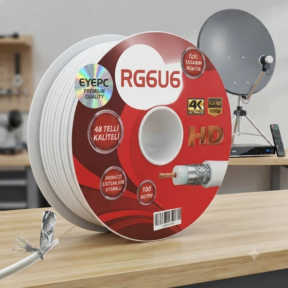 100 Metre Rg6 U6 Uydu Anten Kablosu 1. KALİTE 48 TELLİ ürün görseli 1