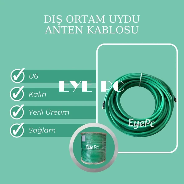 YEŞİL 20 METRE RG6U/U6  UYDU  ANTEN KABLOSU Yeşil DIŞ ORTAM - Resim 3