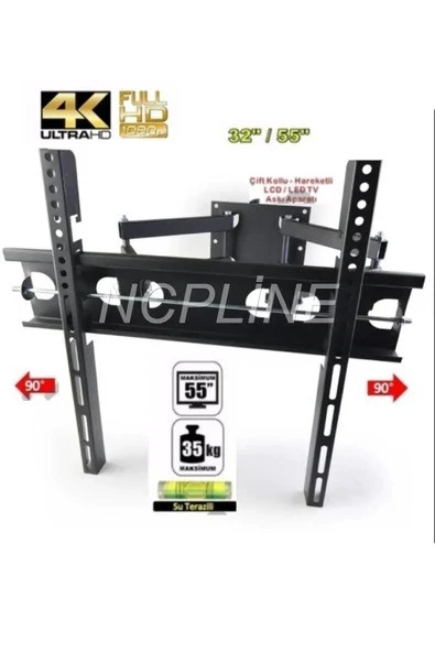 Askı Aparatı 3d 4k 1080 82x140cm Uyumlu Çift Kollu Hareketli 32-55" Lcd Led Tv Askı Aparatı ürün görseli 1