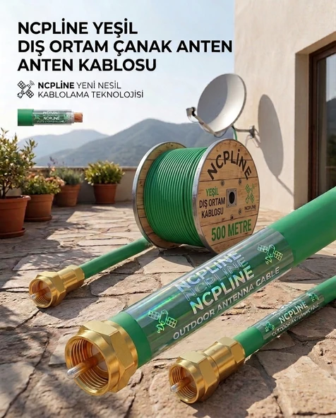 40 m RG6 U6  Uydu Çanak Anten Kablosu Yeşil DIŞ ORTAM ürün görseli 1
