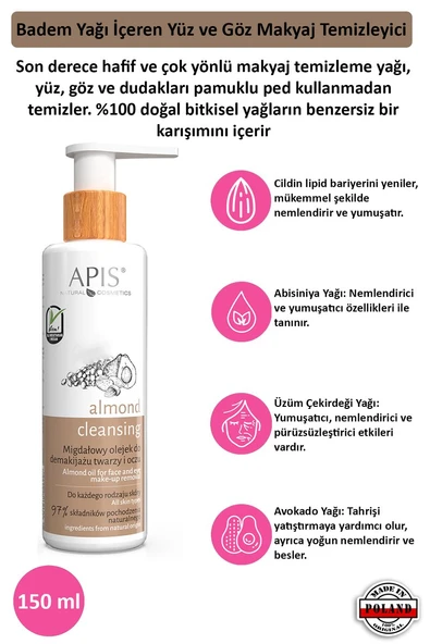 Yüz ve Göz Makyaj Temizleyici - Badem Yağlı - 150ml ürün görseli 1