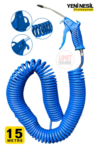 15 Metre Hava Tabancası Yeni Nesil  Spiral Hava Hortumu Kompresör Hava Tabancası Set-15 METRE ürün görseli 1