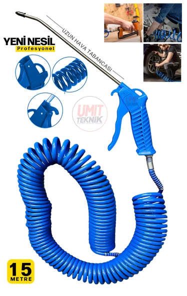 15 Metre  Uzun Hava Tabancası Yeni Nesil  Spiral Hava Hortumu Kompresör Hava Tabancası Set-15 METRE ürün görseli 1