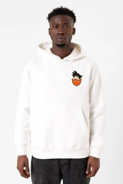 Dragon Ball Z Anime Son Goku Pocket Beyaz Erkek 3ip Kapşonlu Sweatshirt ürün görseli 1