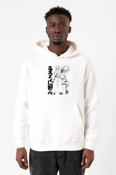 Rurouni Kenshin Black White Art Beyaz Erkek 3ip Kapşonlu Sweatshirt ürün görseli 1