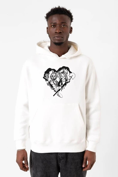 Chucky And Bride Horror Beyaz Erkek 3ip Kapşonlu Sweatshirt ürün görseli 1