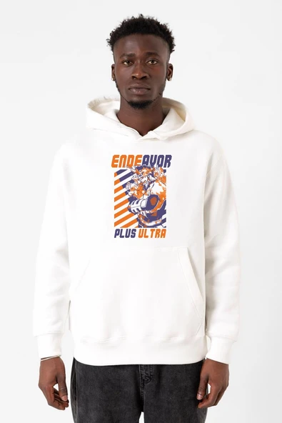 My Hero Academi Anime Endeavor Plus Ultra Beyaz Erkek 3ip Kapşonlu Sweatshirt ürün görseli 1