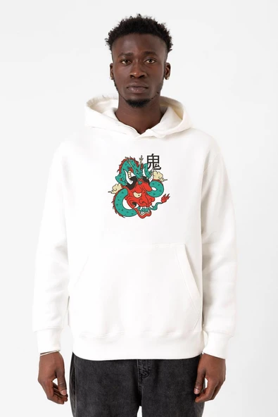 Dragon Samurai Anime Beyaz Erkek 3ip Kapşonlu Sweatshirt ürün görseli 1