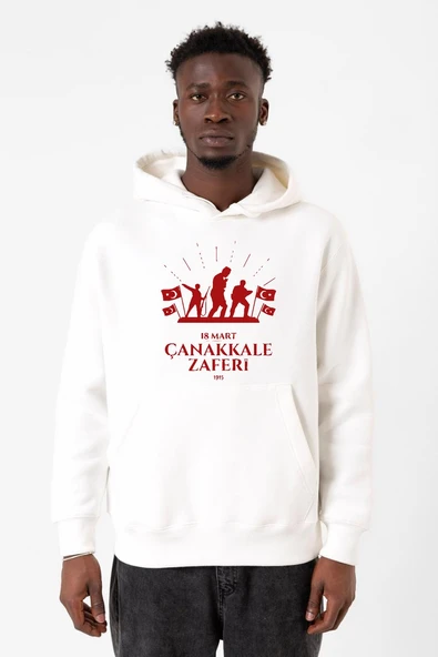 18 Mart Çanakkale Savaşı Red Beyaz Erkek 3ip Kapşonlu Sweatshirt ürün görseli 1