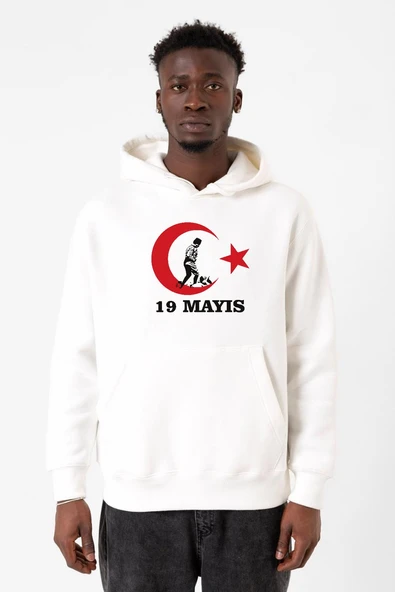 19 Mayıs Ata Beyaz Erkek 3ip Kapşonlu Sweatshirt ürün görseli 1