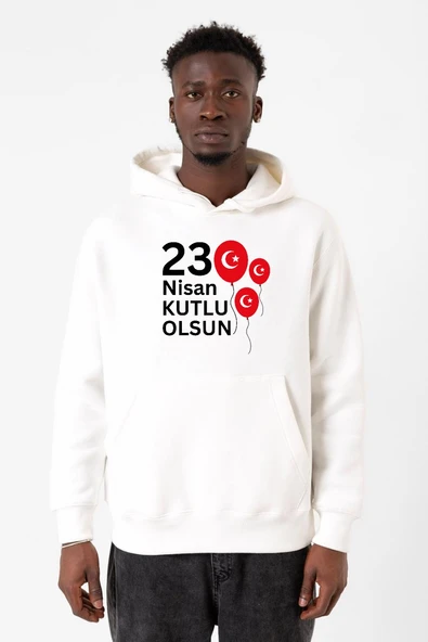 23 Nisan Balon Beyaz Erkek 3ip Kapşonlu Sweatshirt ürün görseli 1
