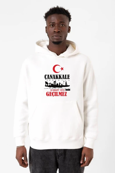 18 Mart Çanakkale Geçilmez Beyaz Erkek 3ip Kapşonlu Sweatshirt ürün görseli 1