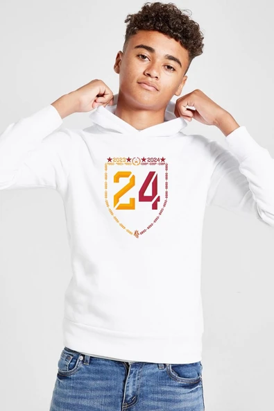 24 Şampiyonluk Beyaz Çocuk 3ip Kapşonlu  Sweatshirt ürün görseli 1