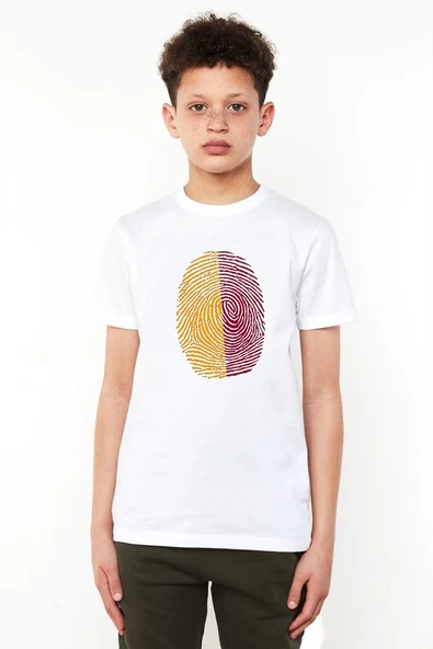 Sarı Kırmızı Parmak İzi Beyaz Çocuk Bisikletyaka Tshirt ürün görseli 1