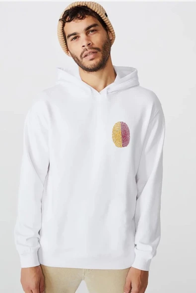 Sarı Kırmızı Parmak İzi Beyaz Erkek 3ip Kapşonlu  Sweatshirt ürün görseli 1