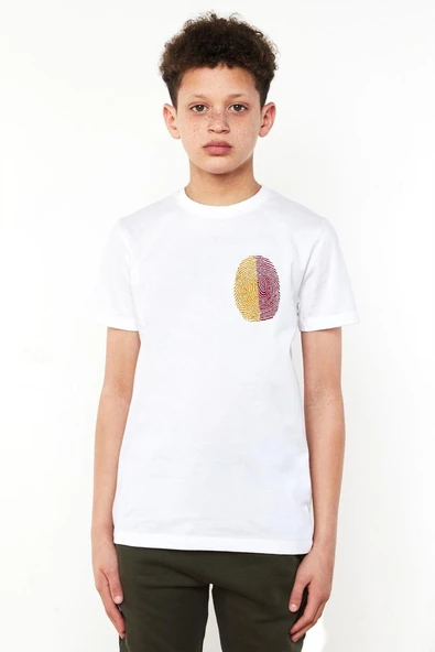 Sarı Kırmızı Parmak İzi Beyaz Çocuk Bisikletyaka Tshirt ürün görseli 1