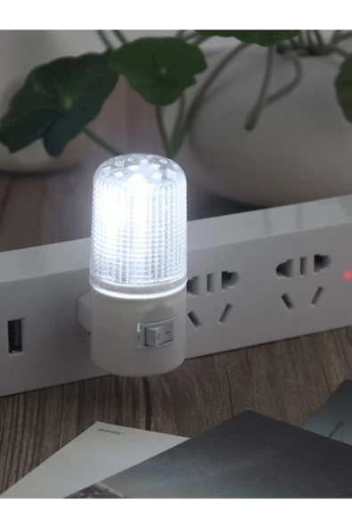 fullreyon 1 Watt Beyaz Işık, Çok Kaliteli, Fişli, Aç - Kapa Düğmeli Gece Lambası, 8 Cm Beyaz Işık Gece Lambası ürün görseli 1