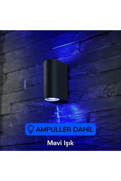 fullreyon Mavi Işık Ledli Siyah Kasa Çift Yönlü Dekoratif Iç Ve Dış Mekan Duvar Apliği ürün görseli 1
