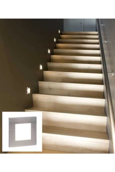 sekizgen led Hareket Sensörlü Kare 3 Watt Merdiven Armatürü Matkrom Kasa Beyaz Işık ürün görseli 1