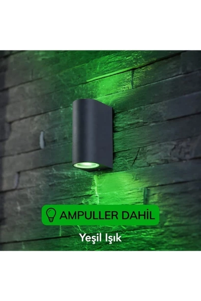 fullreyon Yeşil Işık Antrasit Kasa Çift Yönlü Dekoratif Iç Ve Dış Mekan Duvar Apliği ürün görseli 1