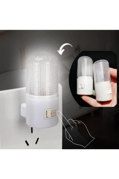 fullreyon 2 Adet 1 Watt Beyaz Işık, Çok Kaliteli, Fişli, Aç - Kapa Düğmeli Gece Lambası, 8 Cm Gece Lambası ürün görseli 1