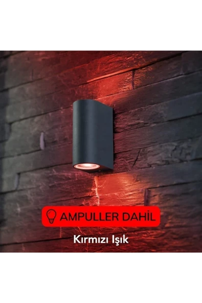fullreyon Kırmızı Işık Antrasit Kasa Çift Yönlü Dekoratif Iç Ve Dış Mekan Duvar Apliği ürün görseli 1