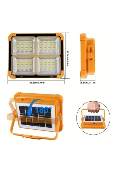 fullreyon Güneş Enerjili, Telefon Şarz Eder, 200 Watt Çoban, Çiftçi, Bekçi Feneri 4 Farklı Işık Modlu, SOS Mod ürün görseli 1