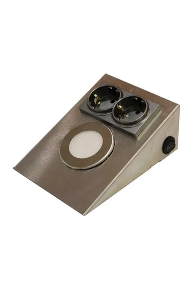 fullreyon Metal Krom Kasa 2,5 Watt GÜN IŞIĞI Ledli, Çift Prizli, Aç - Kapa Düğmeli,  Tezgah - Dolap Armatürü ürün görseli 1